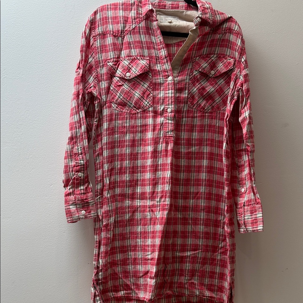 Current/Elliott Red and Cream Plaid Shirt dress